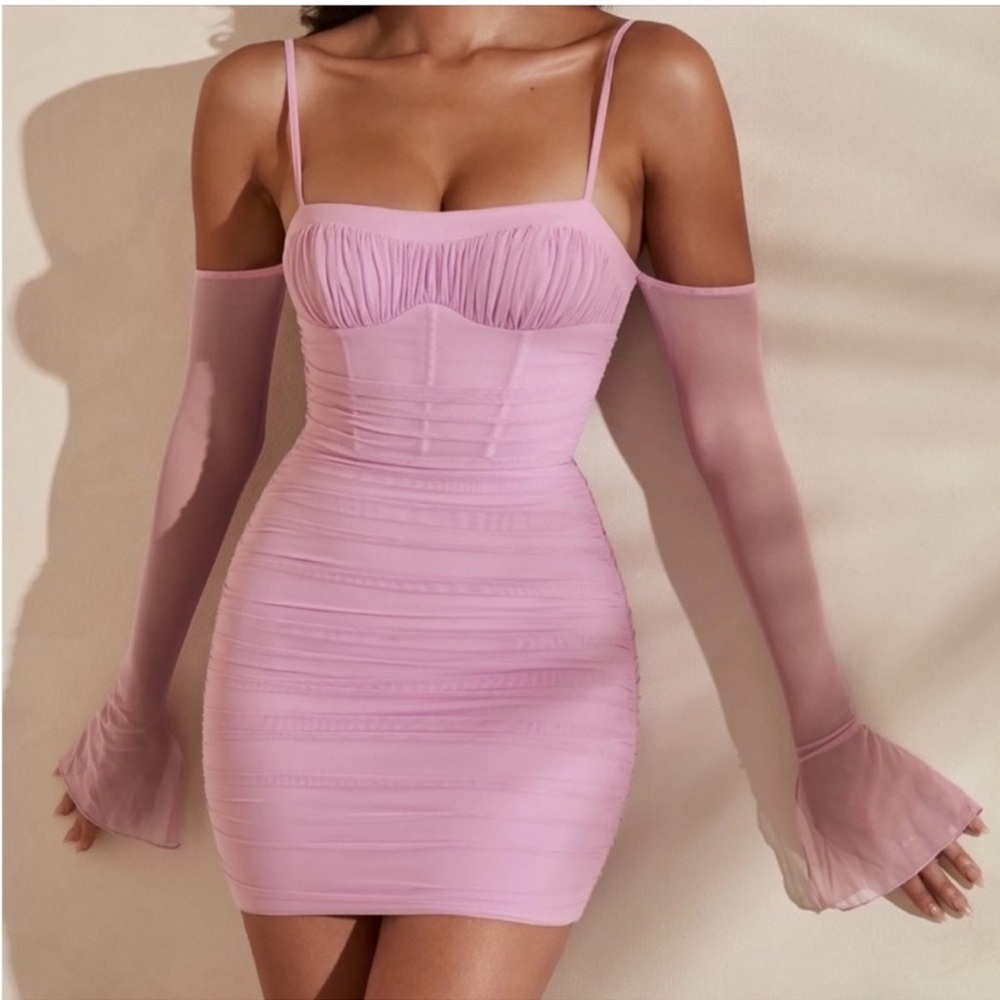 Oh Polly Honor Off The Shoulder Mini Dress in pink. - Picture 2 of 10